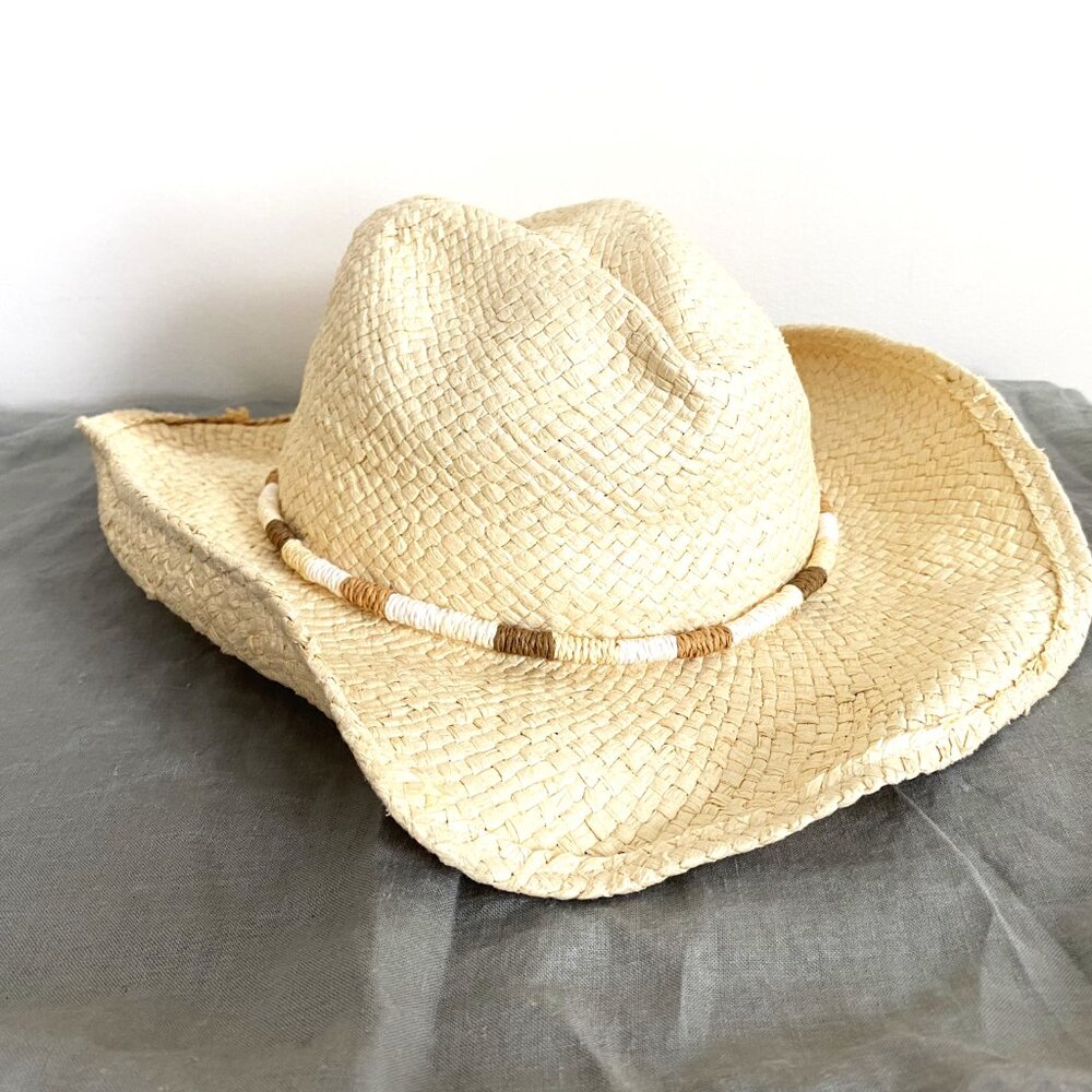 Straw/Cowgirl Hat With A String-Wrapped Corded Band